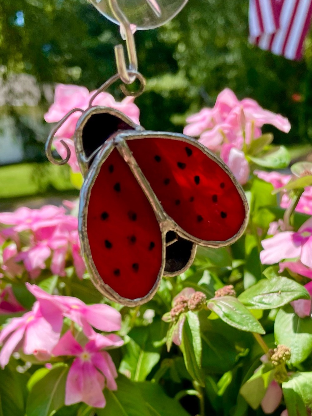 🐞Cute Red Ladybug Stained Glass Suncatcher Cottage Garden Window Decor🐞